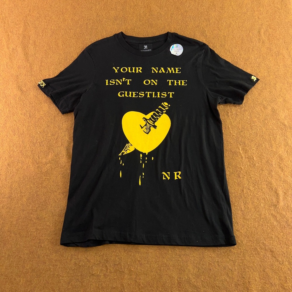 November Reine Mens Large Black Guestlist Graphic Heart Sword T-Shirt New